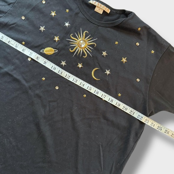 Black & Gold Vintage Celestial Tee - 1X - Venezia Embroidered Beaded Embellished - Picture 7 of 7